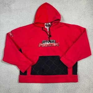 Vintage Y2K MMA Elite Hoodie Mens 2XL Red Thermal Zip Red Cage Fighter Grunge‎